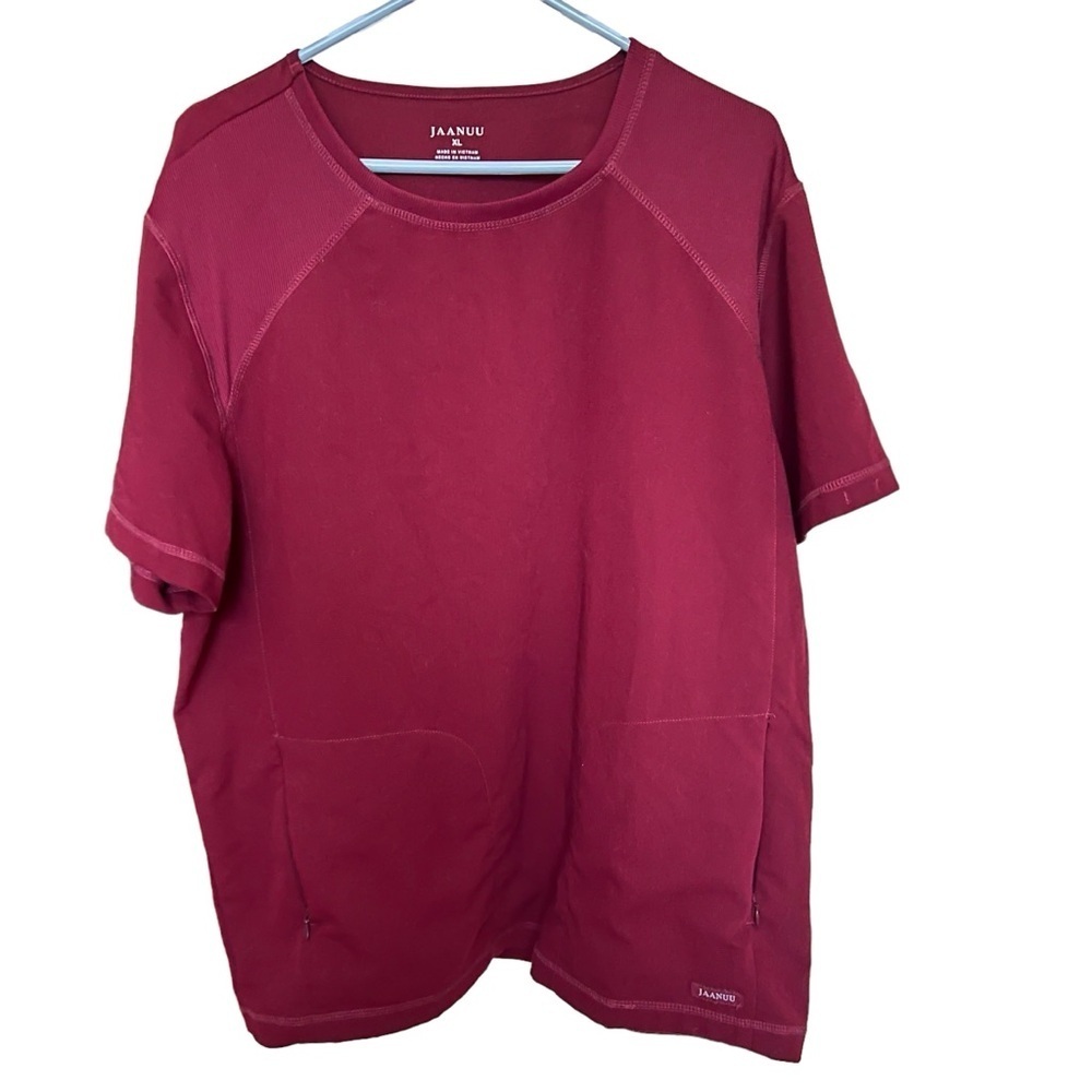 Jaanuu Men's Raglan Sleeve Top Scrub Short Sleeve Burgundy Size XL J86018